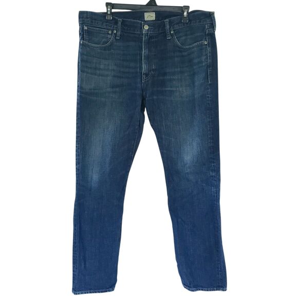 J. Crew Mens 770 Straight Leg Jeans Sz 36x32 Blue Dark Wash Stretch Denim Pants - Picture 1 of 16